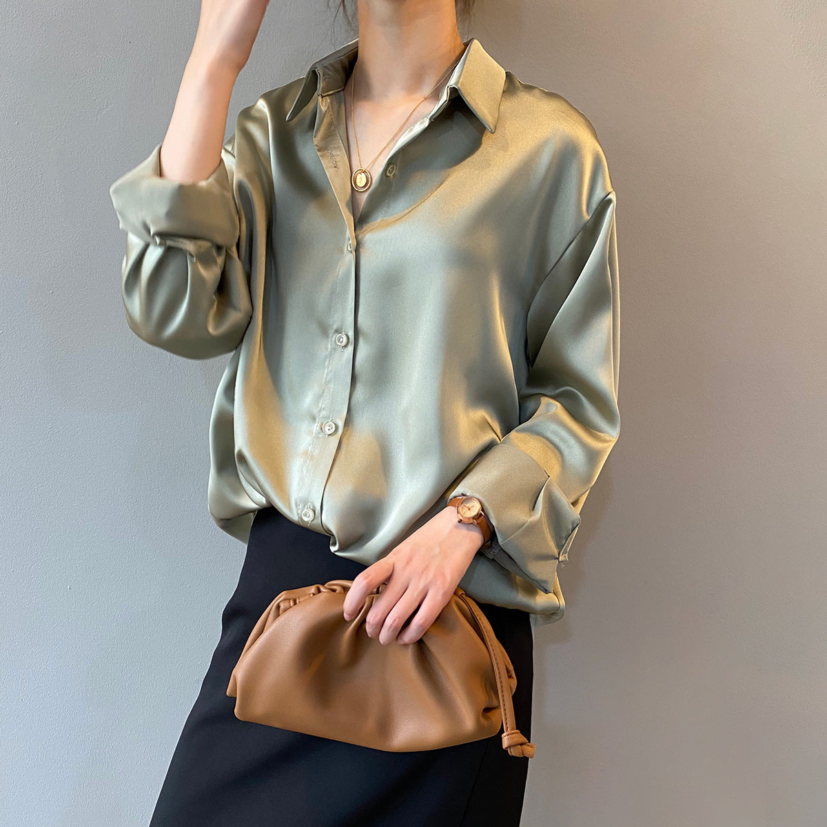 Nara | Solid Color Lapel Shirt