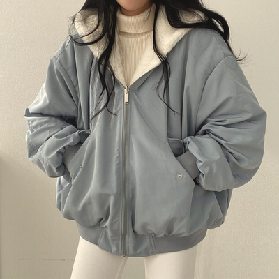Oversized teddy coat with hood - reversible padded women's jacket