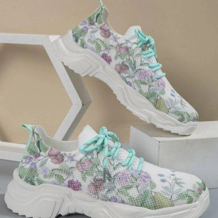 Flarin | Floral Print Lace-up Breathable Orthopedic Sneakers