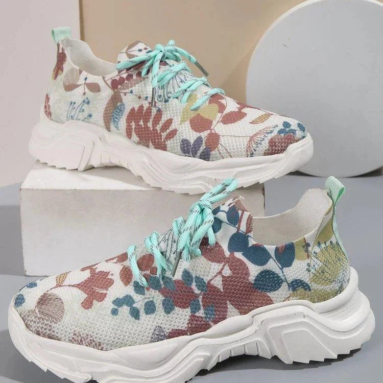 Flarin | Floral Print Lace-up Breathable Orthopedic Sneakers