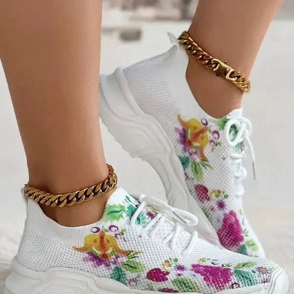 Flarin | Floral Print Lace-up Breathable Orthopedic Sneakers