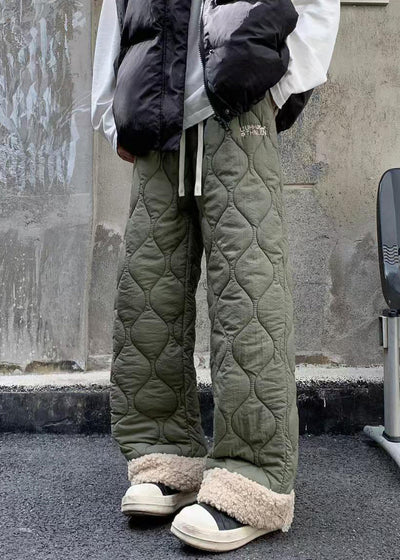 New Black Pockets Patchwork Warm Fleece Mens Pants Winter