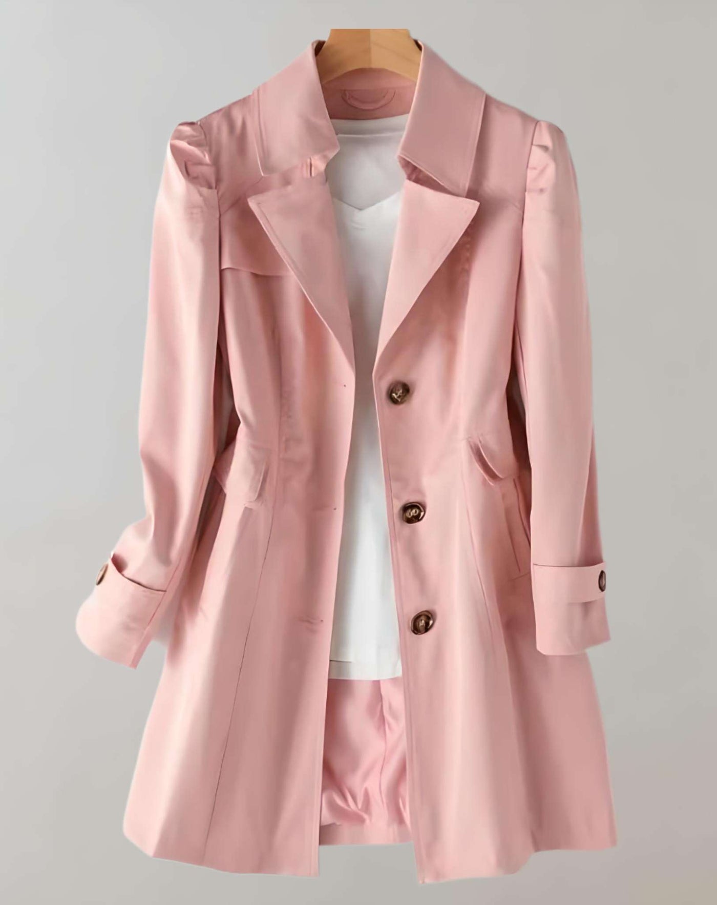 Nina - Long Buttoned Coat Jacket with Large Collar and Side Pockets