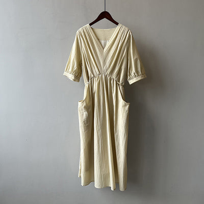 Elowen | Retro V-Neck Pleated Lace Dress