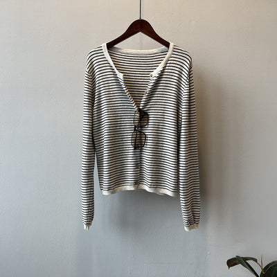 Ishie | Korean Contrast Striped Knit Cardigan
