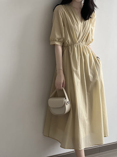 Elowen | Retro V-Neck Pleated Lace Dress