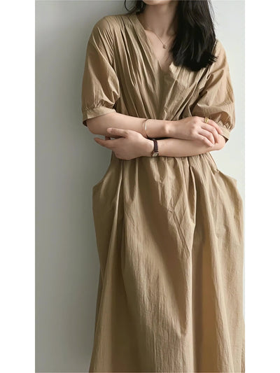 Elowen | Retro V-Neck Pleated Lace Dress