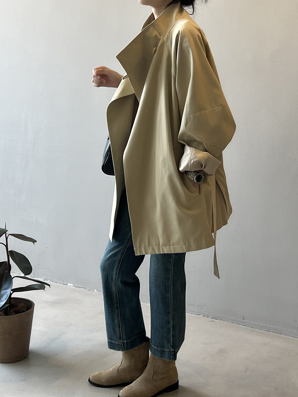 Khaki Trench Spring Jacket For Women