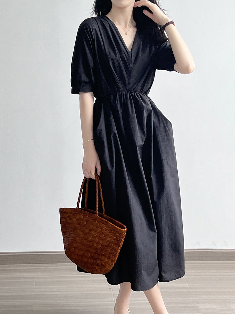 Elowen | Retro V-Neck Pleated Lace Dress