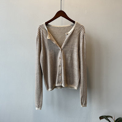 Ishie | Korean Contrast Striped Knit Cardigan