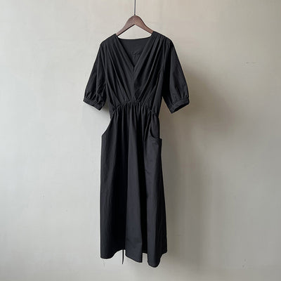 Elowen | Retro V-Neck Pleated Lace Dress