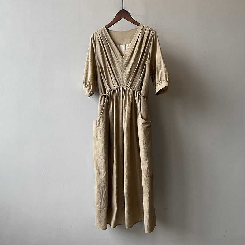 Elowen | Retro V-Neck Pleated Lace Dress