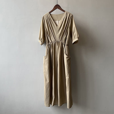 Elowen | Retro V-Neck Pleated Lace Dress