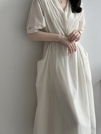 Elowen | Retro V-Neck Pleated Lace Dress