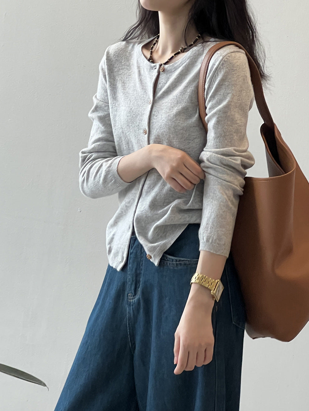 Ishie | Korean Contrast Striped Knit Cardigan