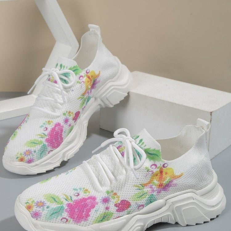 Flarin | Floral Print Lace-up Breathable Orthopedic Sneakers