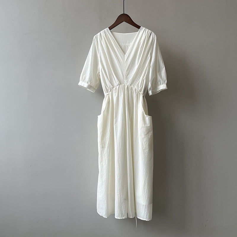 Elowen | Retro V-Neck Pleated Lace Dress