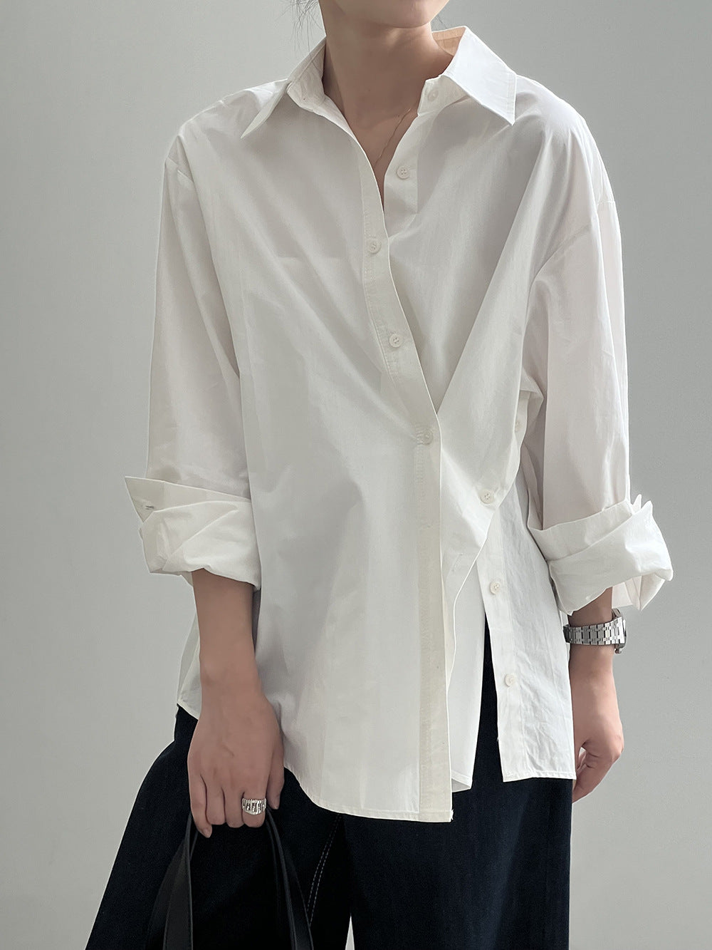 Elira | Irregular Side-Slit Button Shirt