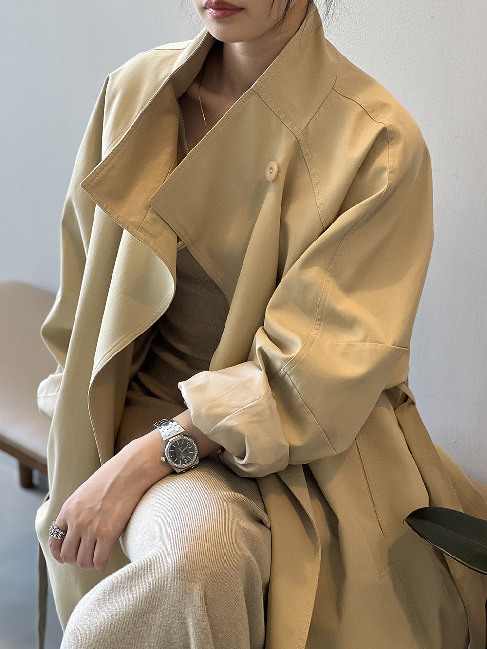 Khaki Trench Spring Jacket For Women