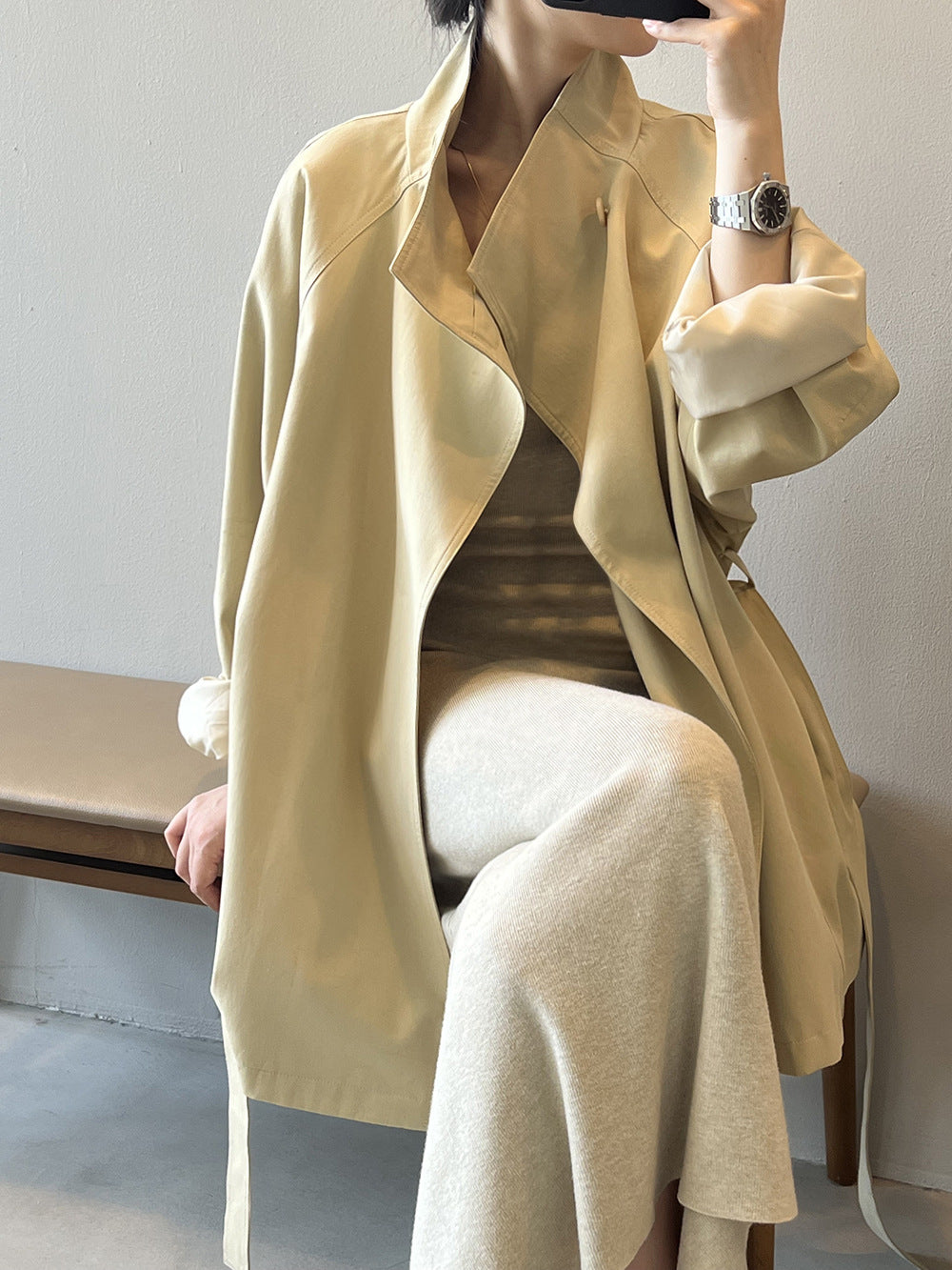 Khaki Trench Spring Jacket For Women
