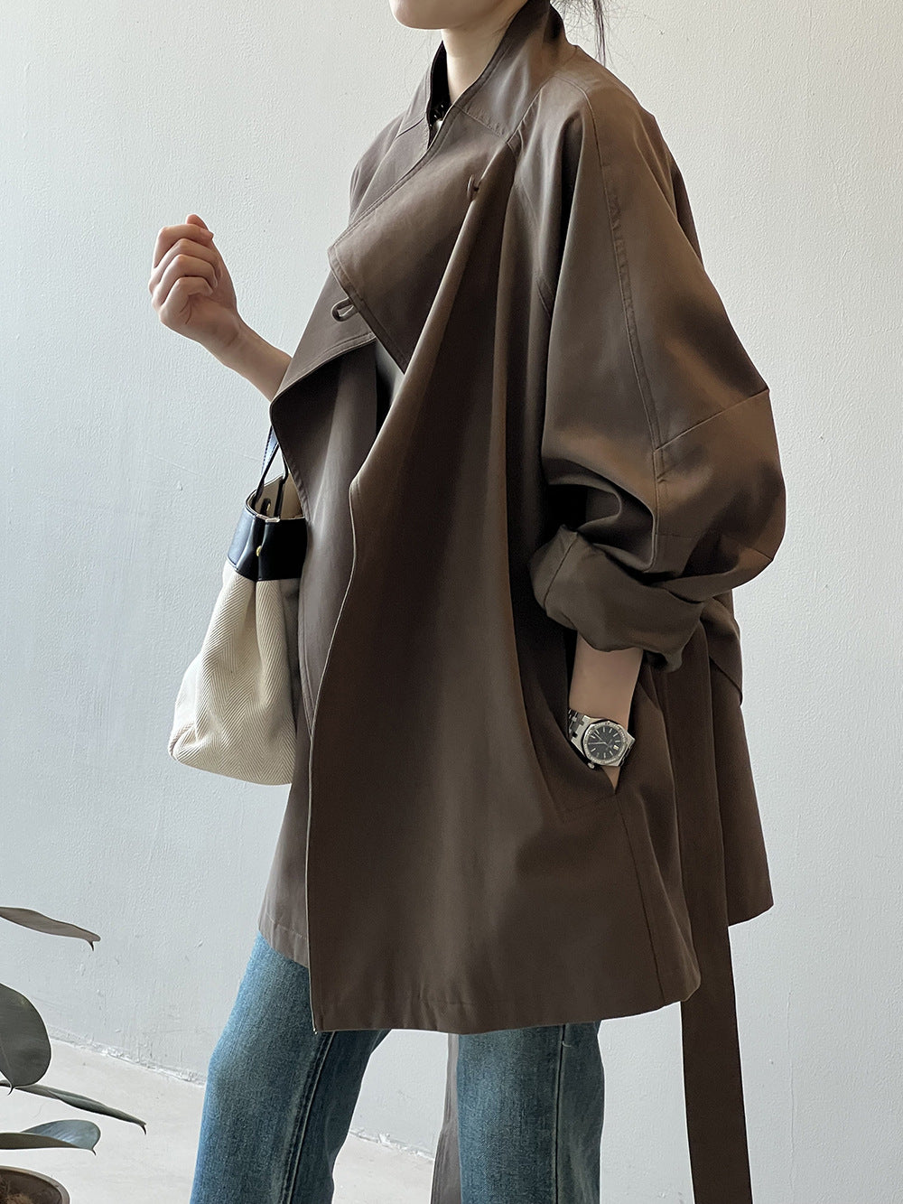 Khaki Trench Spring Jacket For Women