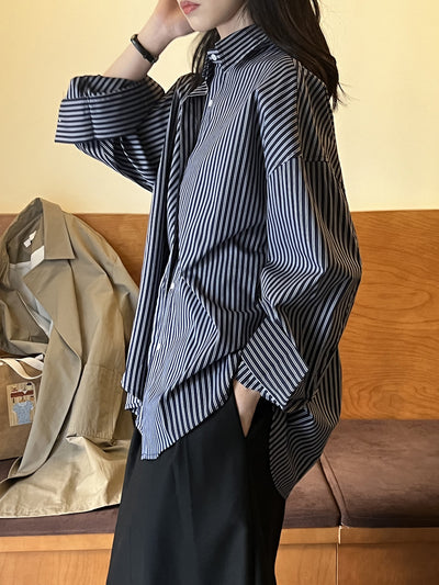 Niela | Retro French Striped Loose Shirt
